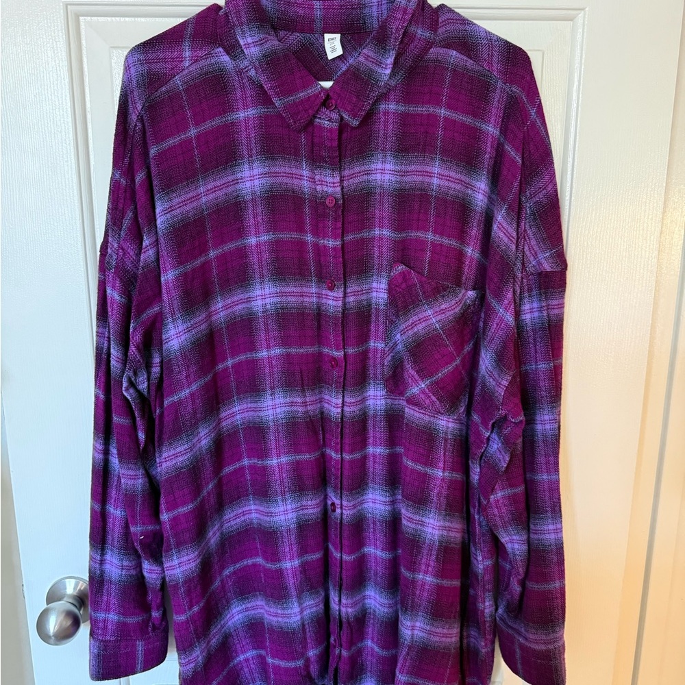 Nordstrom Brass Plum BP Purple Plaid Button-Up Shirt. Size 2X